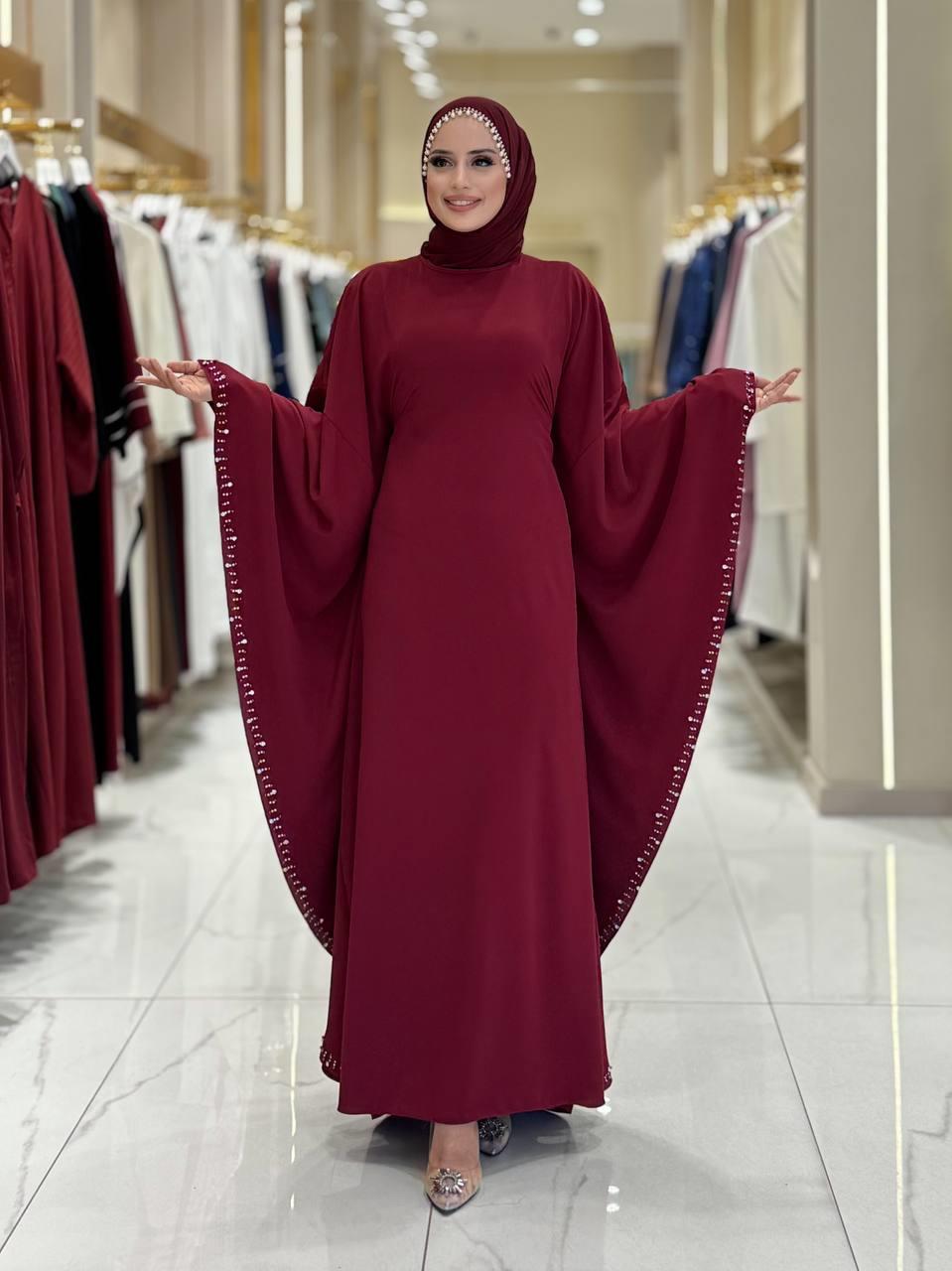 Taşlı Yarasakol Elbise Bordo