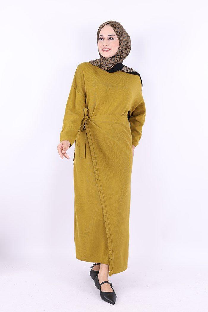 Triko Elbise Yağ Yeşili 