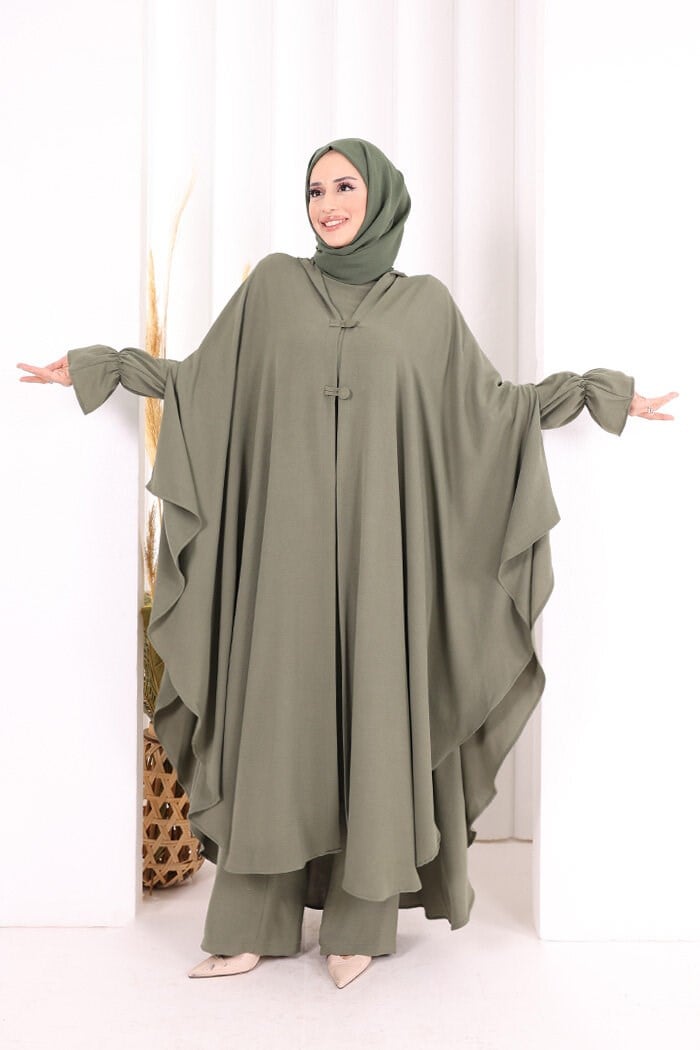 Tunik, Pantolon ve Abaya Üçlü Takım Mint