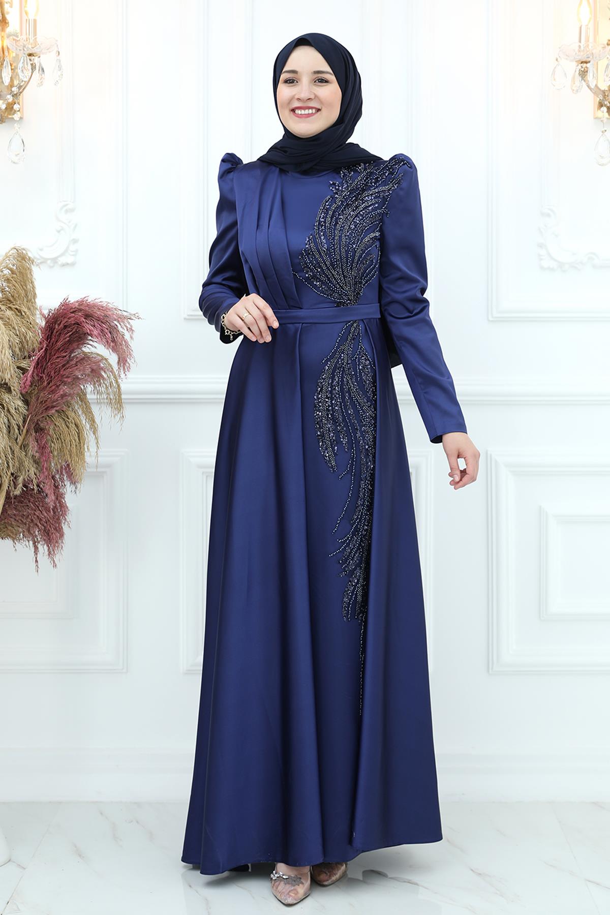 Arya Saten Abiye Lacivert