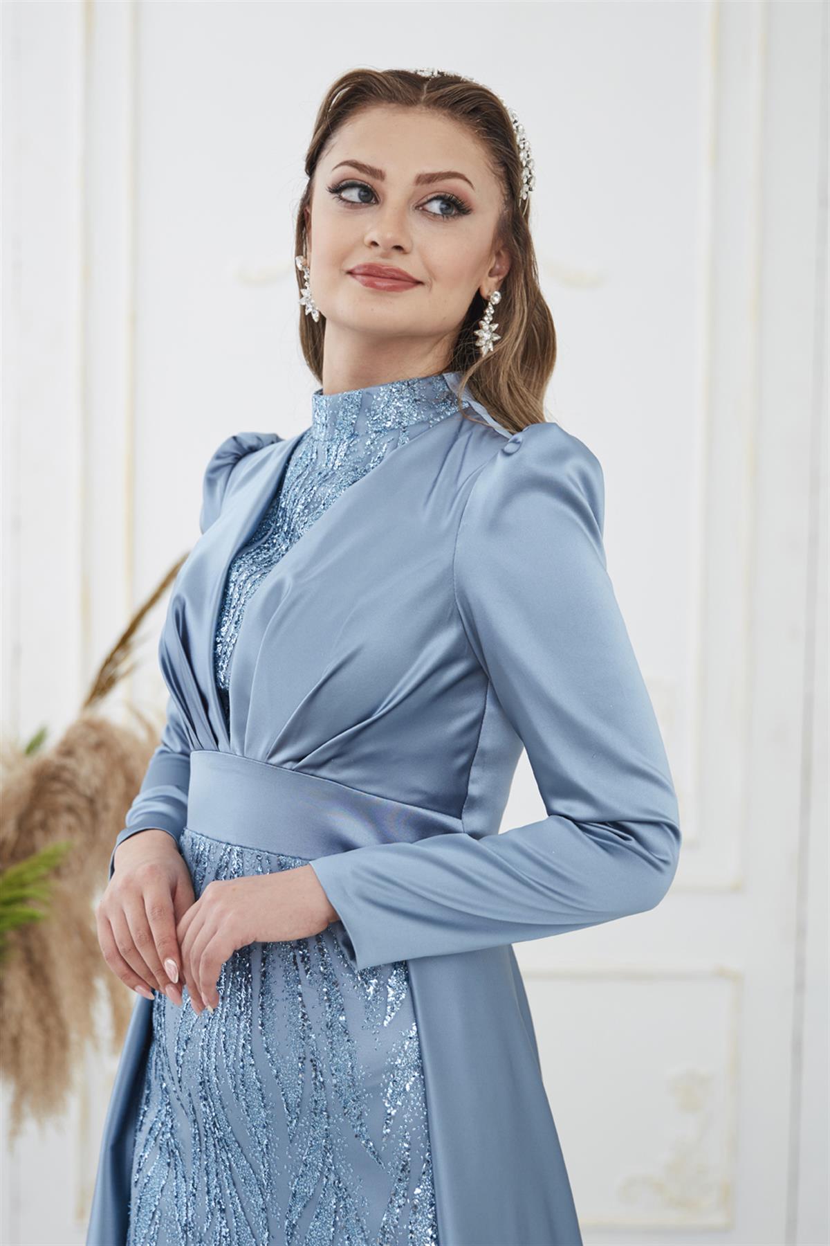 Bella Tesettür Abiye Mavi