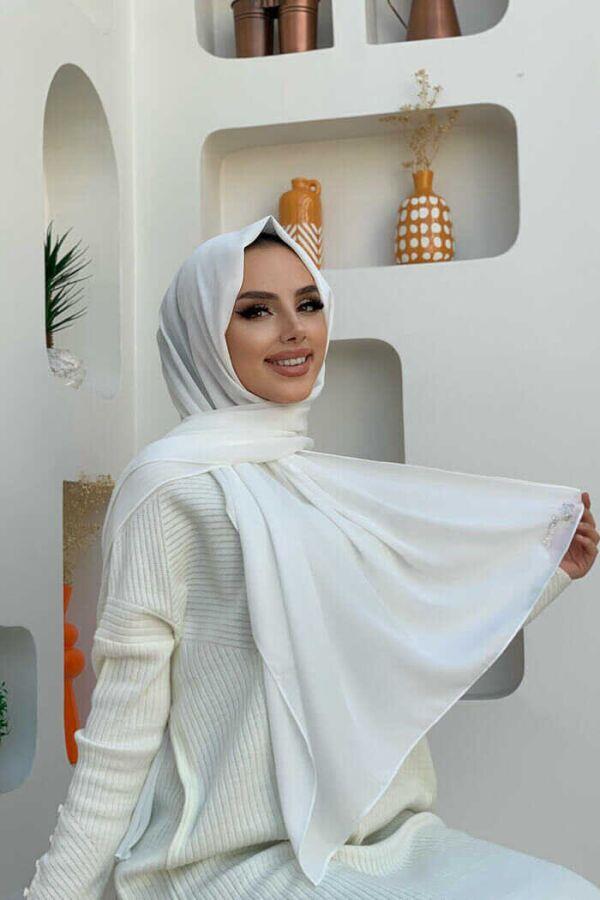 Beyaz Şifon Şal 