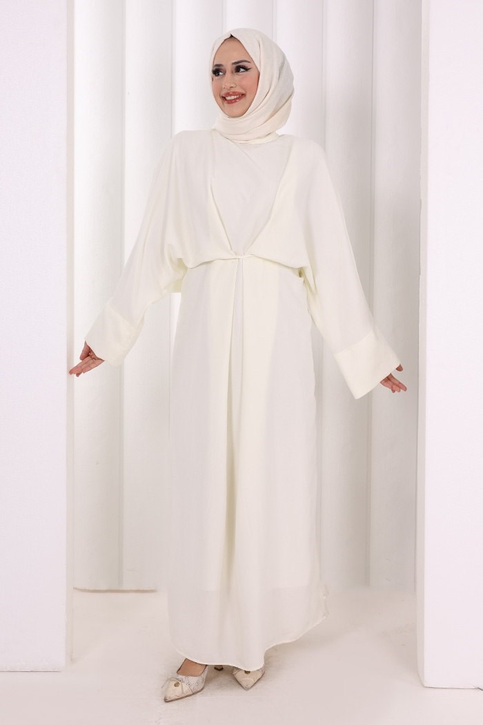 Çapraz Bağlamali Elbise Ekru