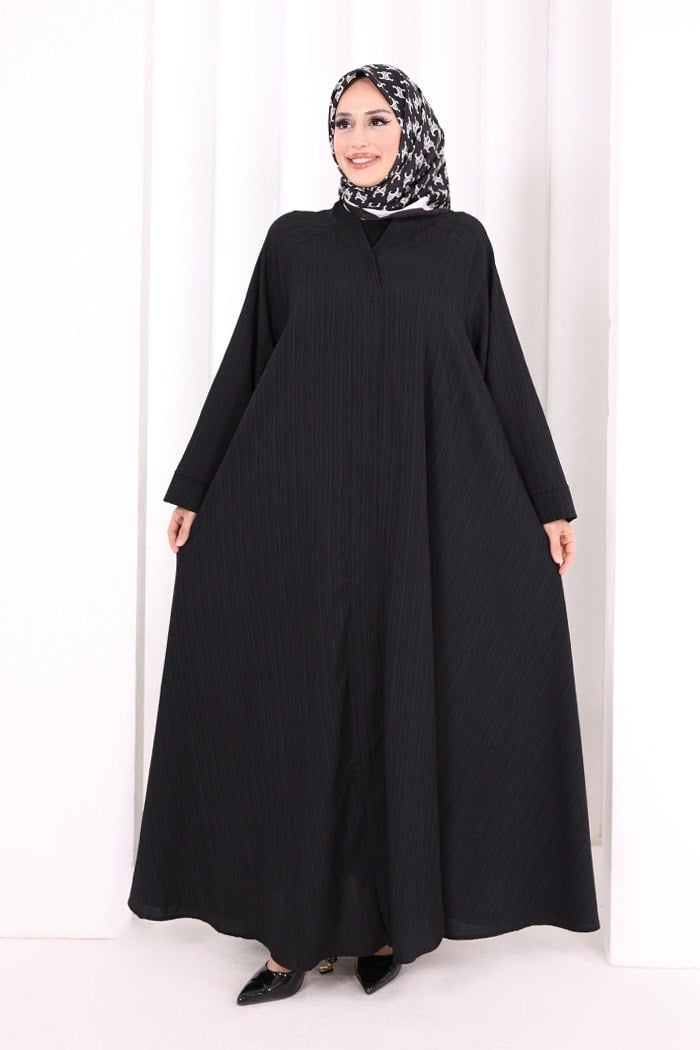 Çıt Çıt Detaylı Ferace Elbise Siyah