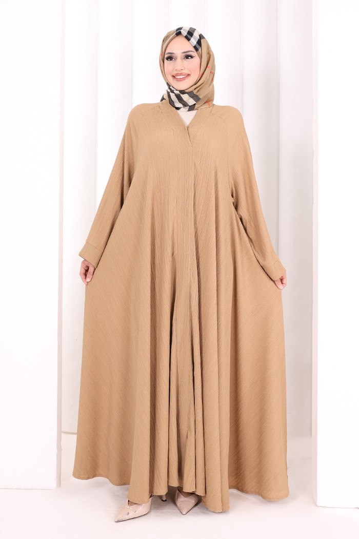 Çıt Çıt Detaylı Ferace Elbise Taba