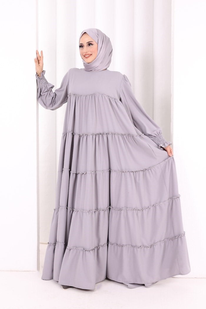 Dubai Katlı Salaş Elbise Gri