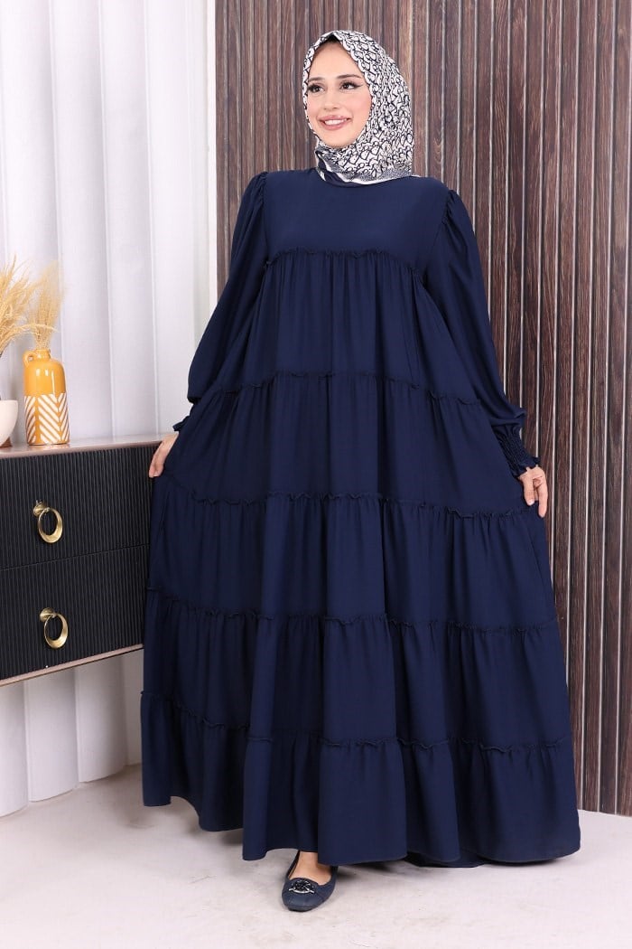 Dubai Katlı Salaş Elbise Lacivert