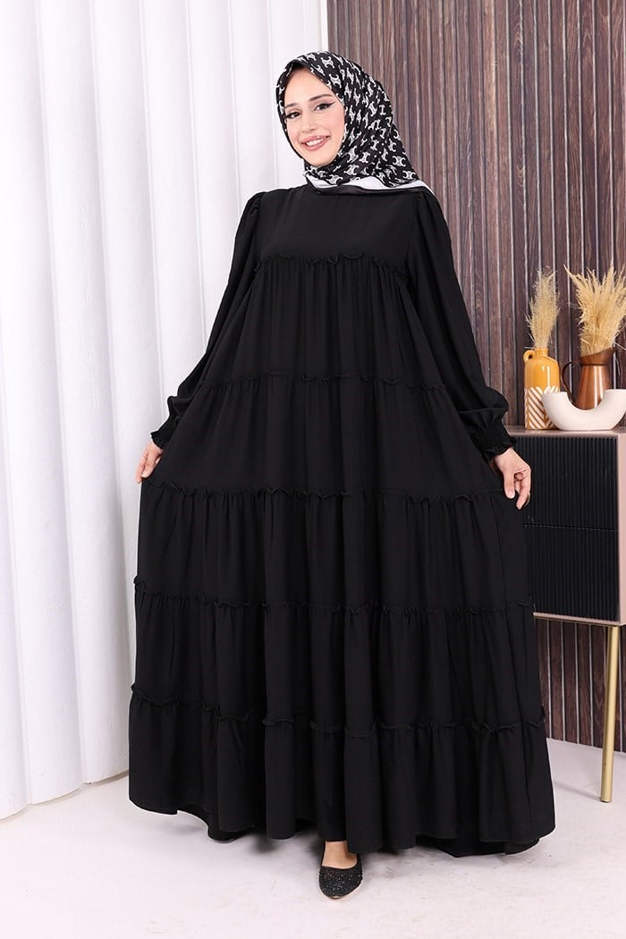 Dubai Katlı Salaş Elbise Siyah
