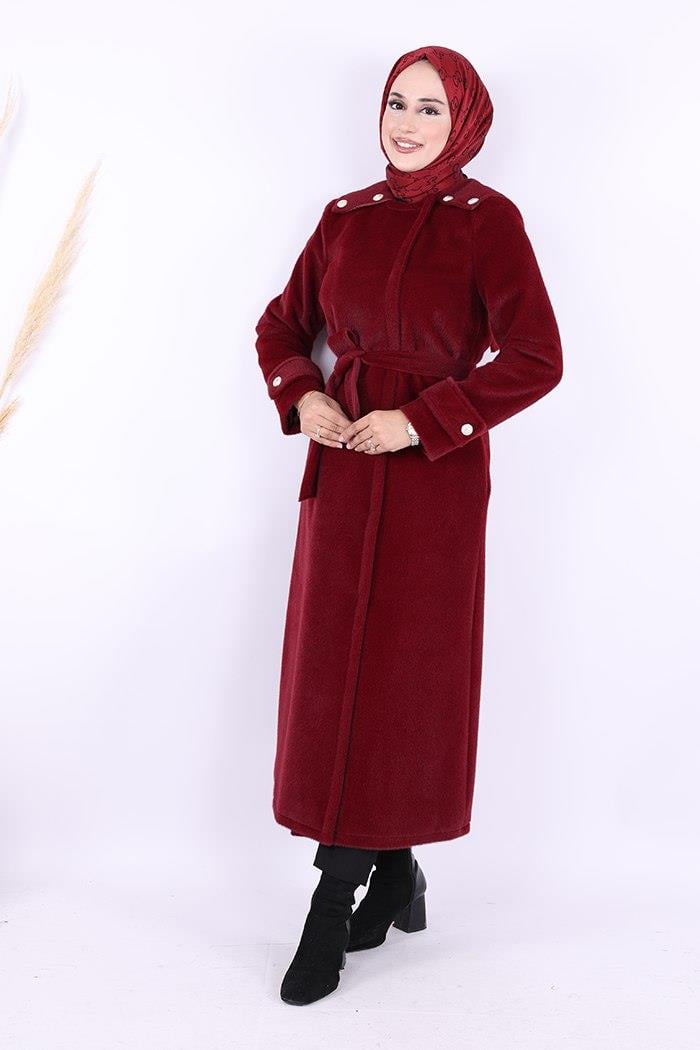 Düğmeli Uzun Kaban Bordo