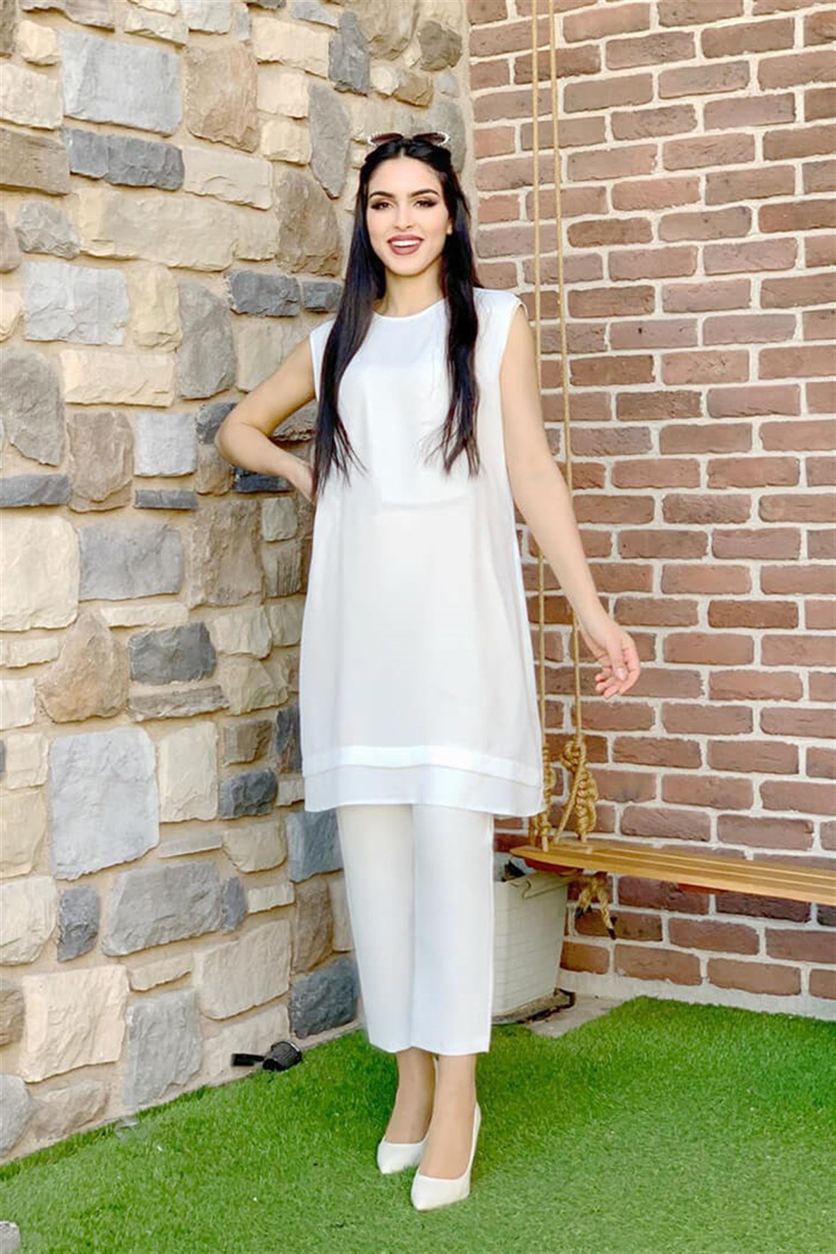 Ekru Japone Kol İçlik Tunik 