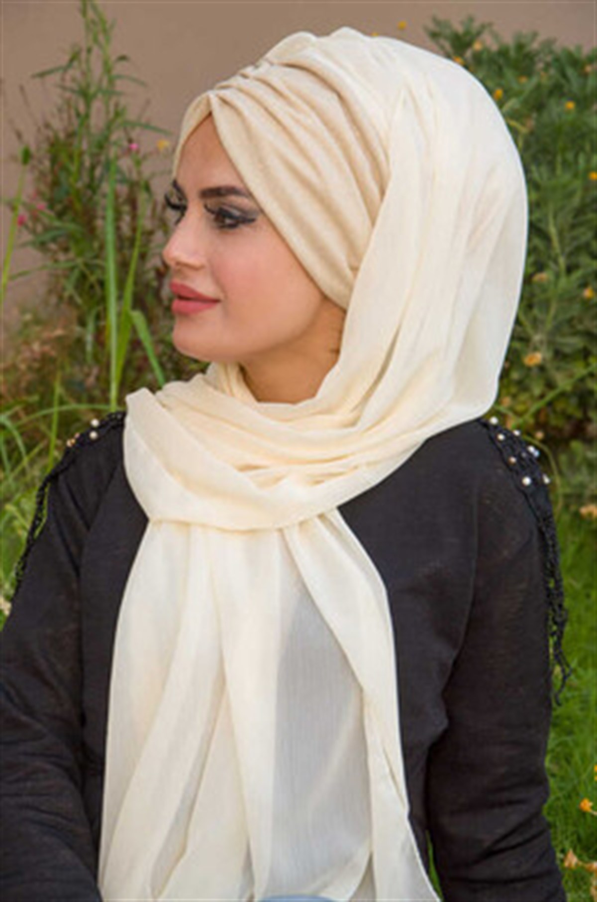 Ekru Şifon Hazır Şal