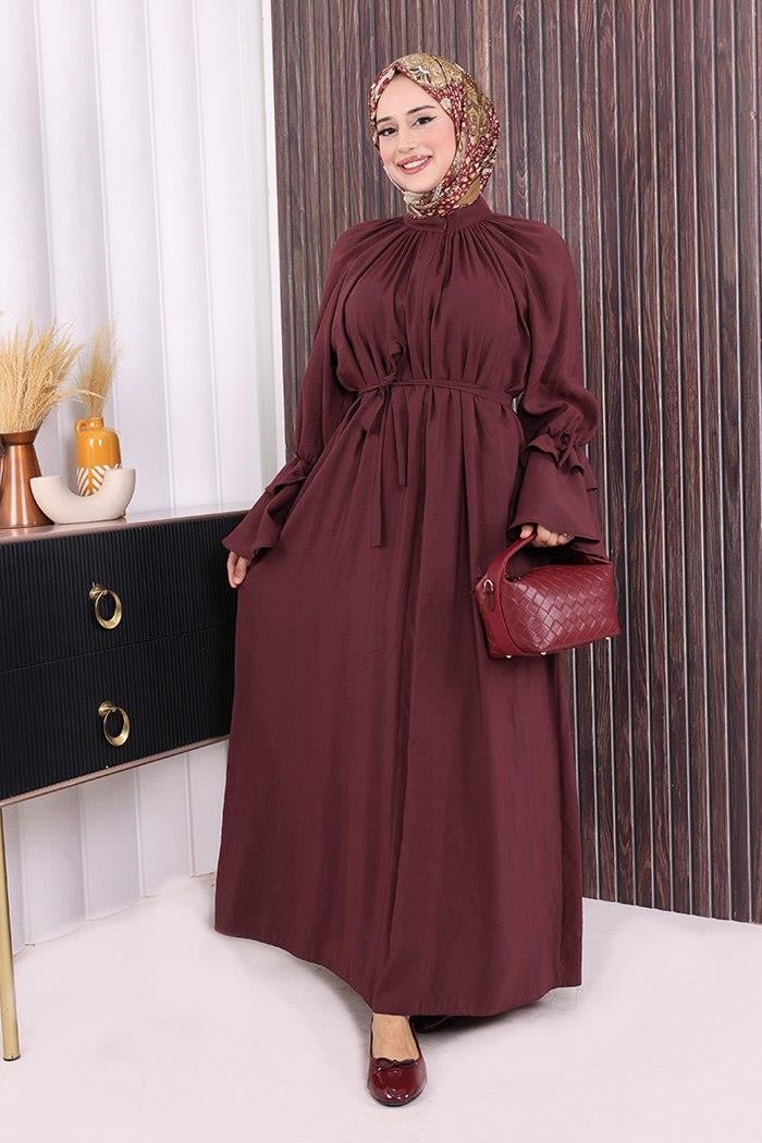 Fırfırlı Elbise Bordo