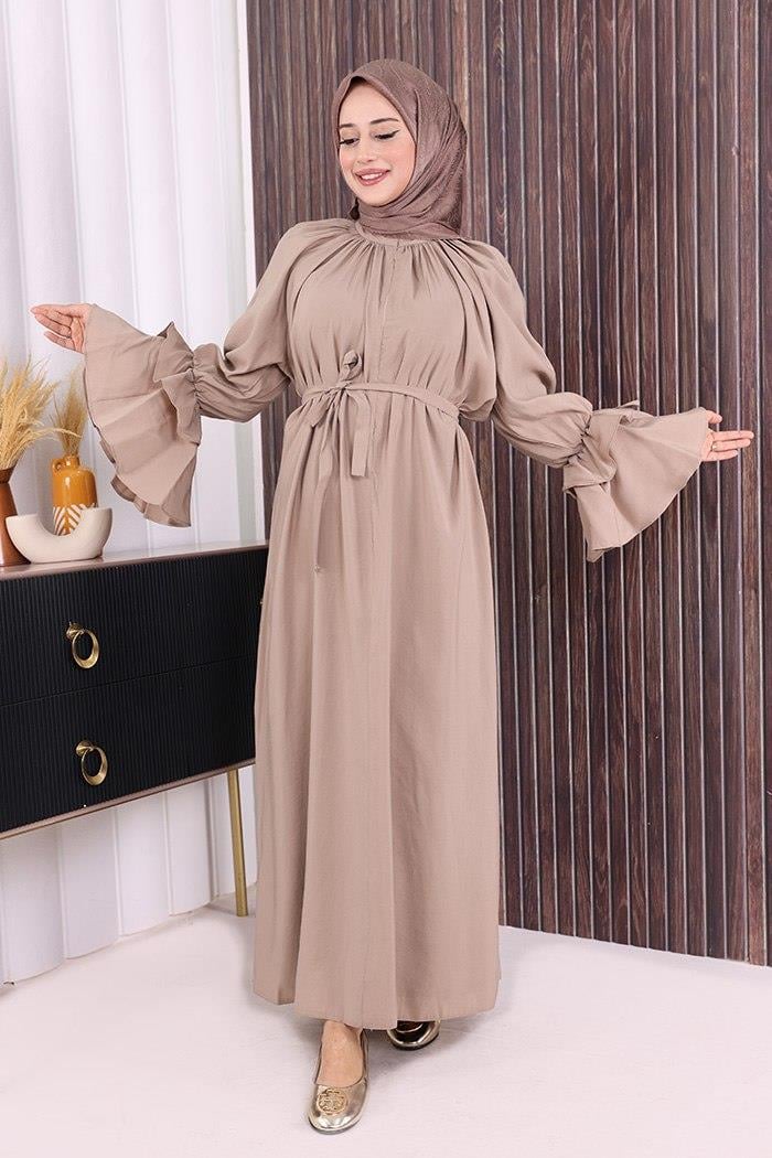 Fırfırlı Elbise Vizon