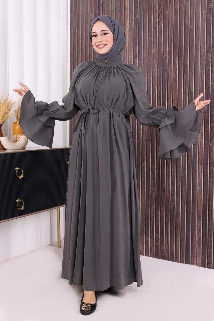 Fırfırlı Elbise Zümrüt