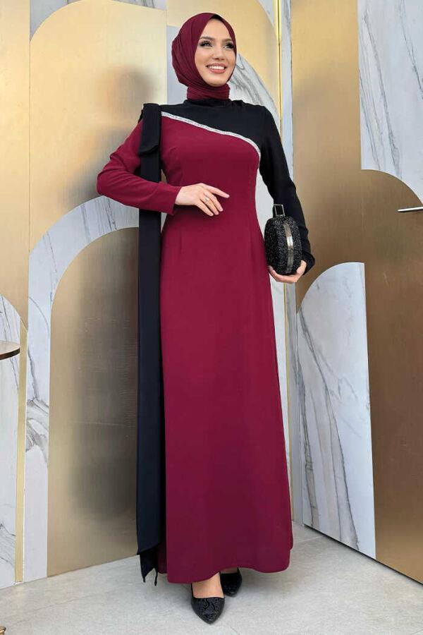 Fiyonk Abiye Elbise Bordo