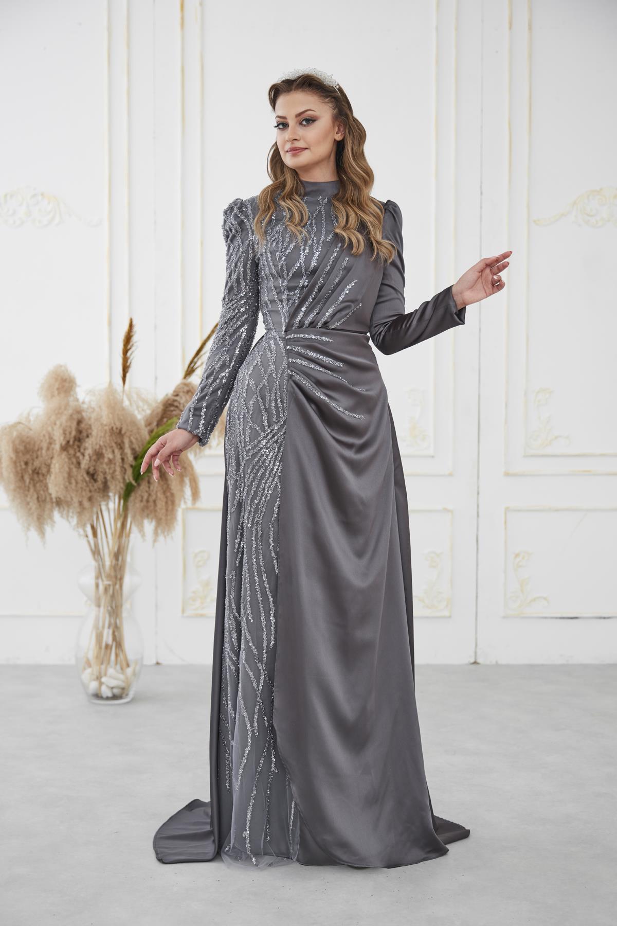 Helen Tesettür Abiye Antrasit