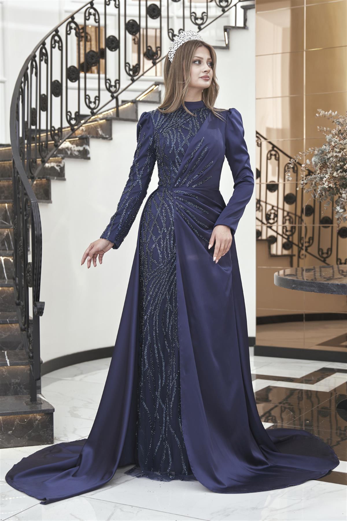 Helen Tesettür Abiye Lacivert