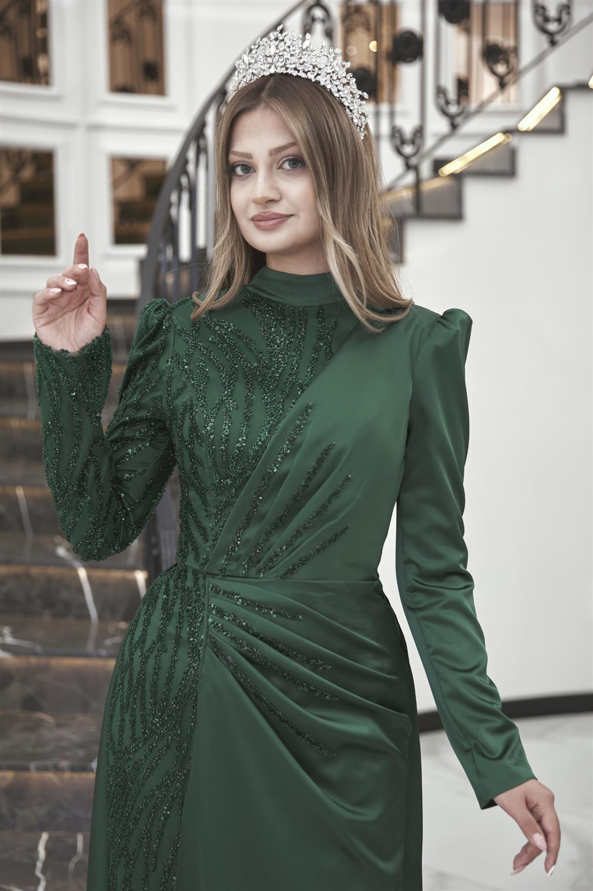 Helen Tesettür Abiye Zümrüt