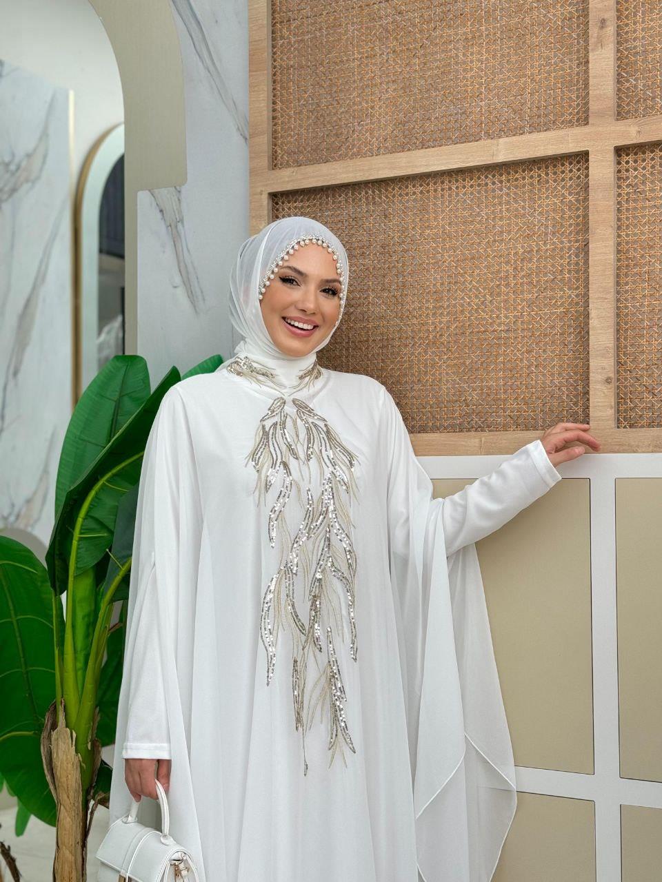 İncili Şifon Şal Beyaz