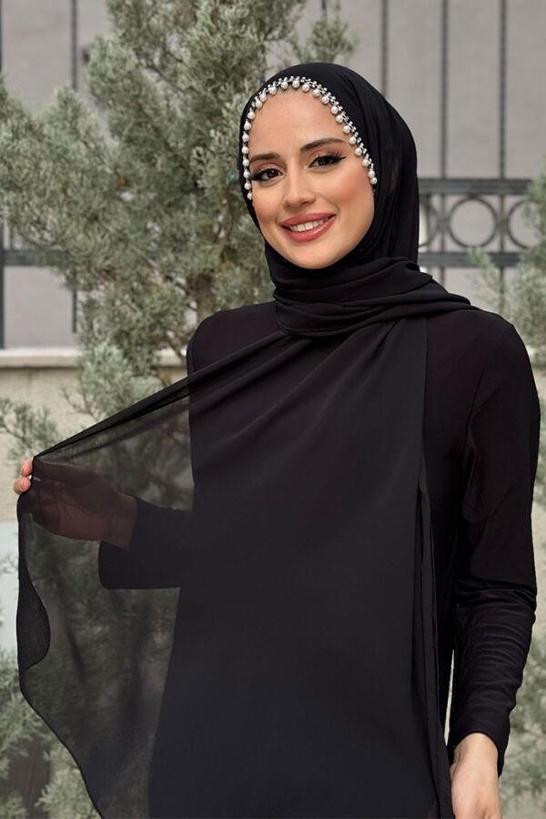 İncili Şifon Şal Siyah