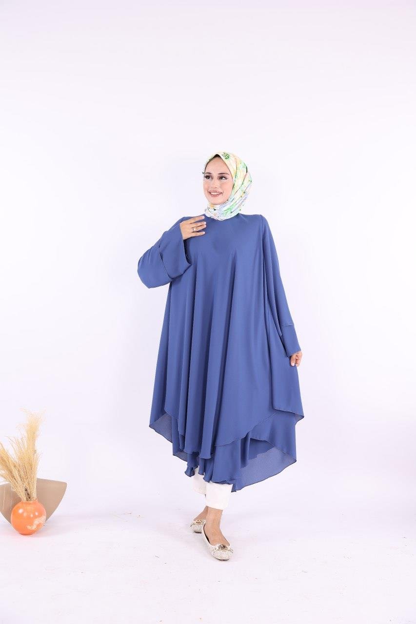 İndigo Şifon Kat Tunik 
