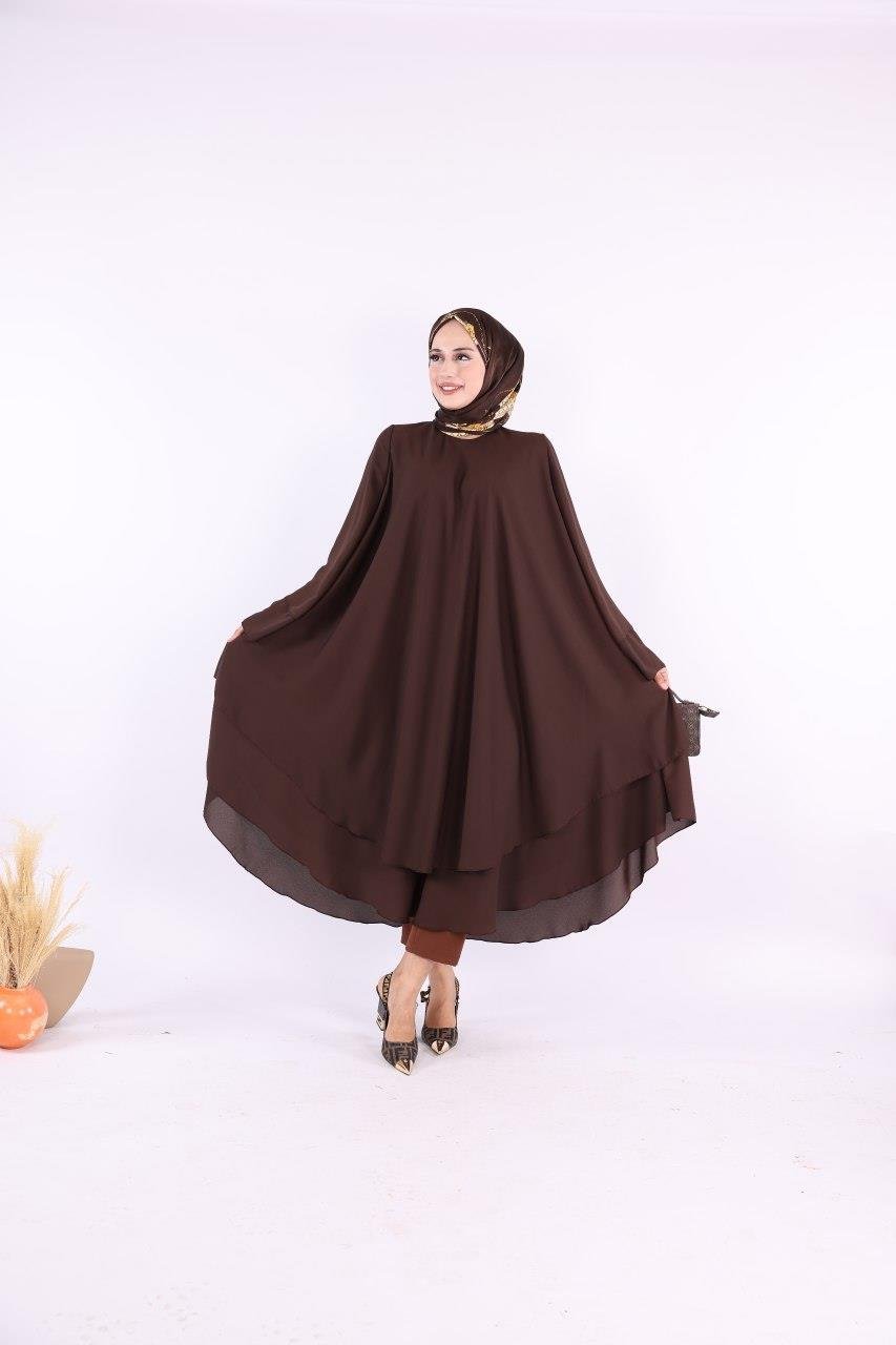 Kahverengi Şifon Kat Tunik 