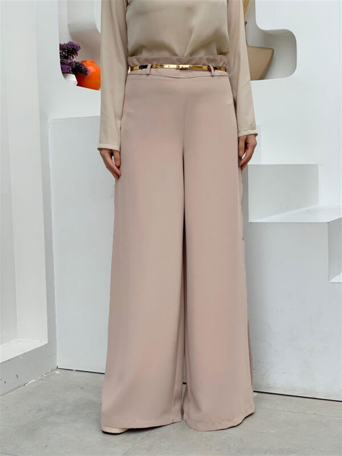 Kemer Aksesuarlı Pantolon Krem