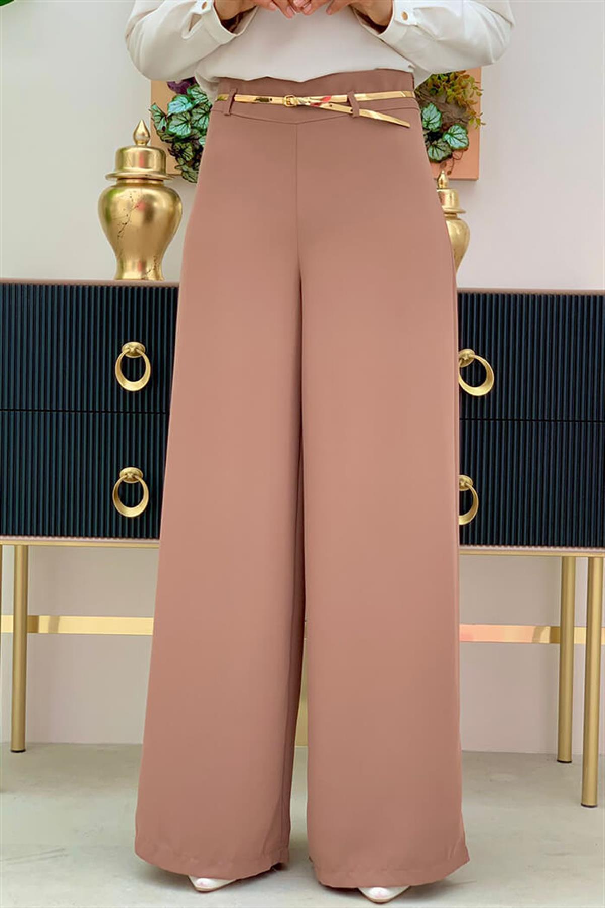 Kemer Aksesuarlı Pantolon Taba