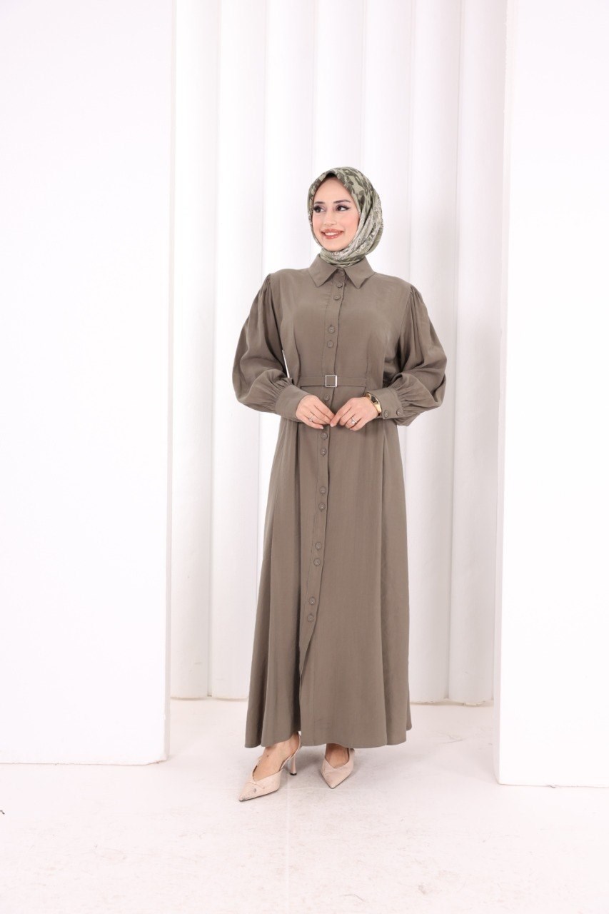 Kemerli Kloş Elbise Haki