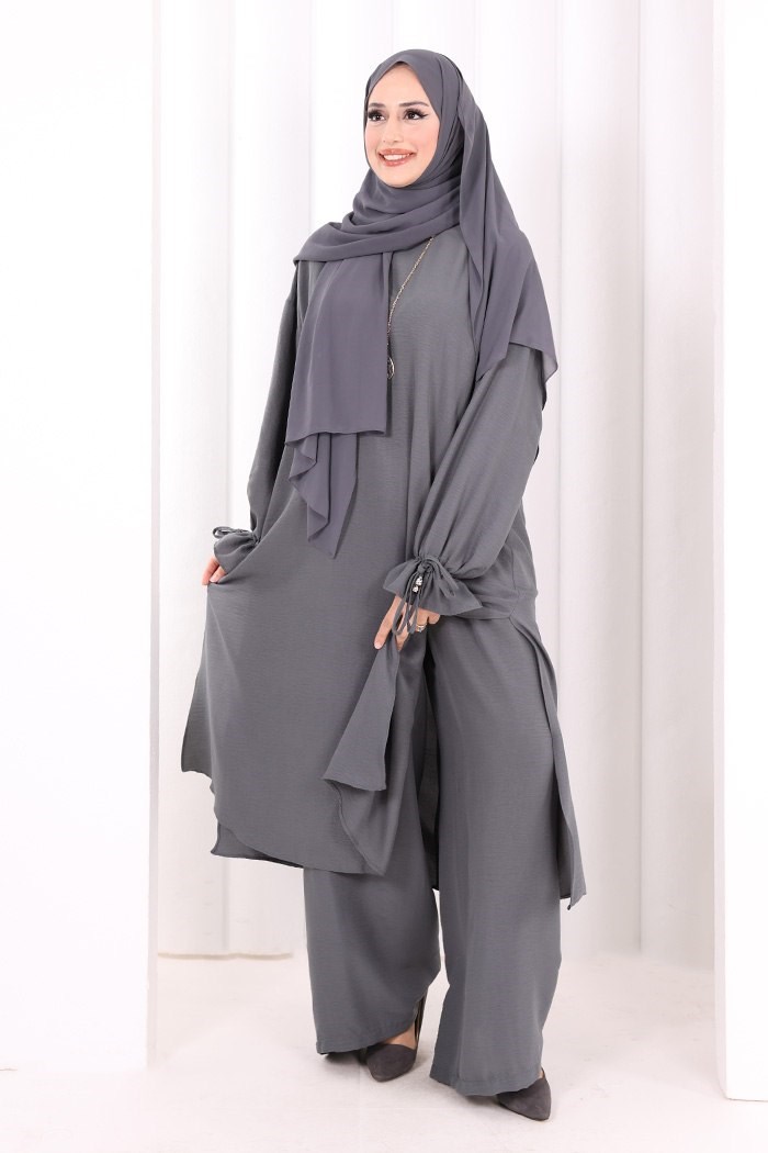 Kolyeli Pantolonlu Takım Antrasit