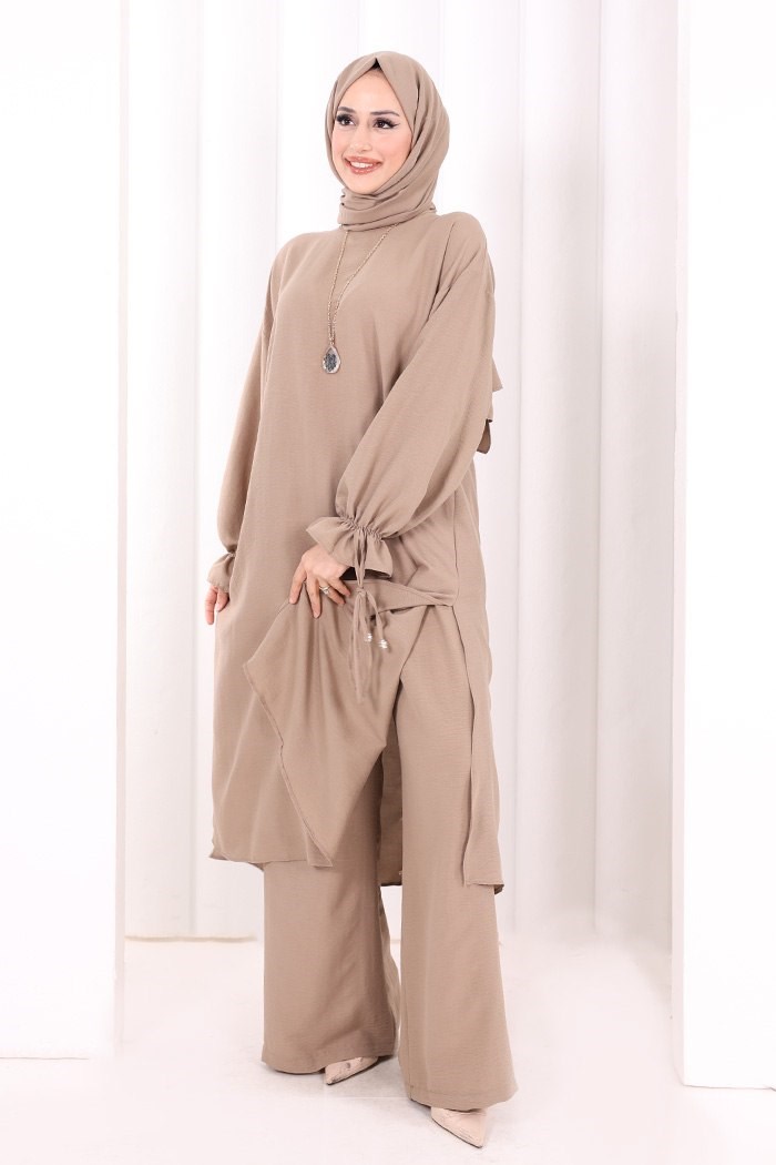 Kolyeli Pantolonlu Takım Vizon