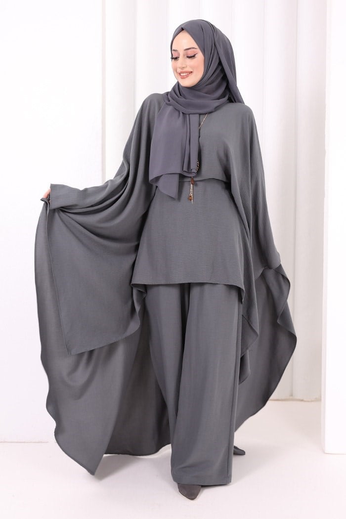 Kolyeli Pantolun Tunik Takım Antrasit