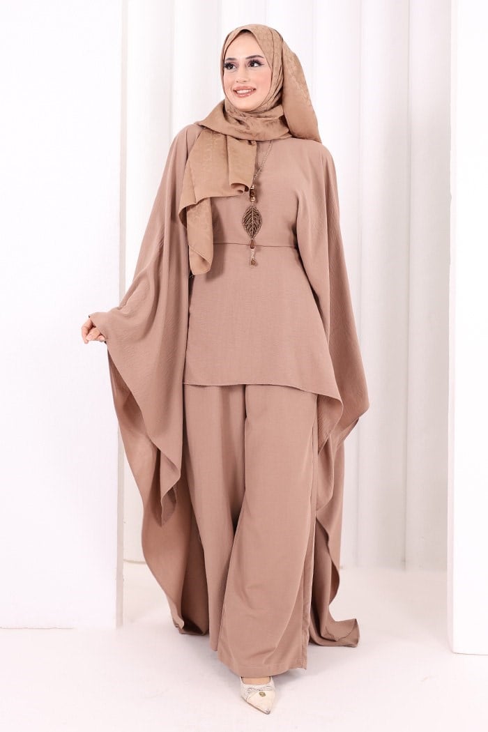 Kolyeli Pantolun Tunik Takım Somon