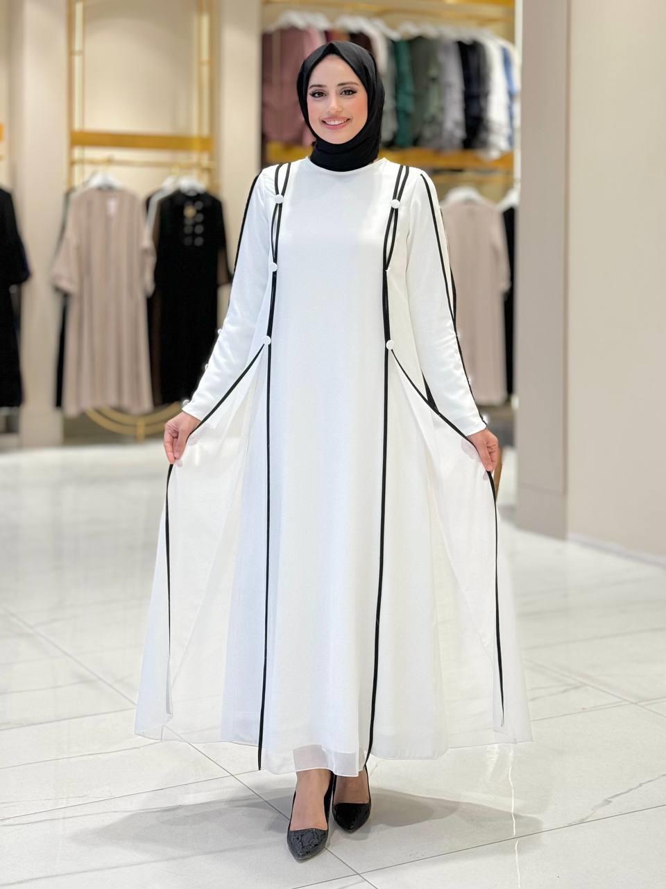 Krep Elbise Beyaz Siyah