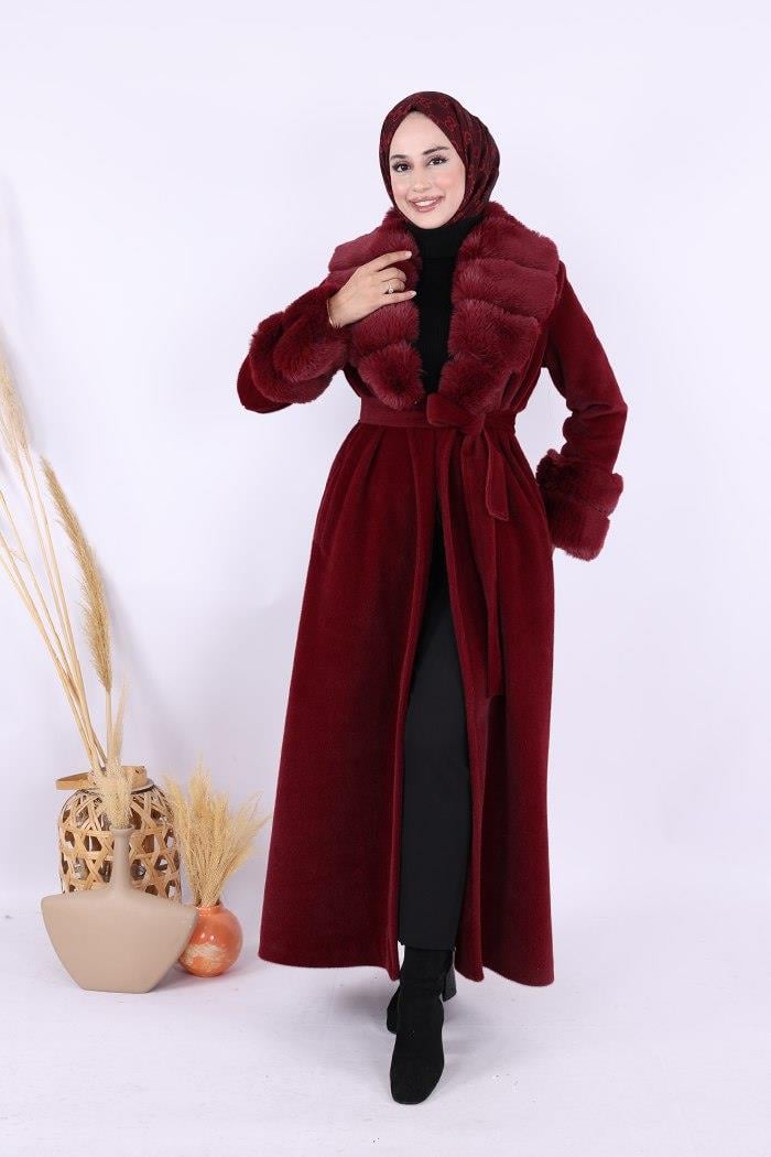 Kürklü Kaban Bordo 