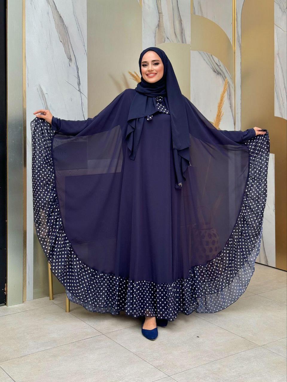 Lacivert Pelerinli Elbise Takim