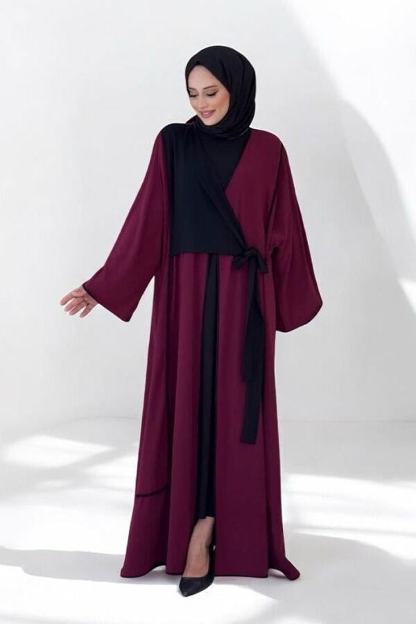 Önden Bağlamalı Abaya Bordo