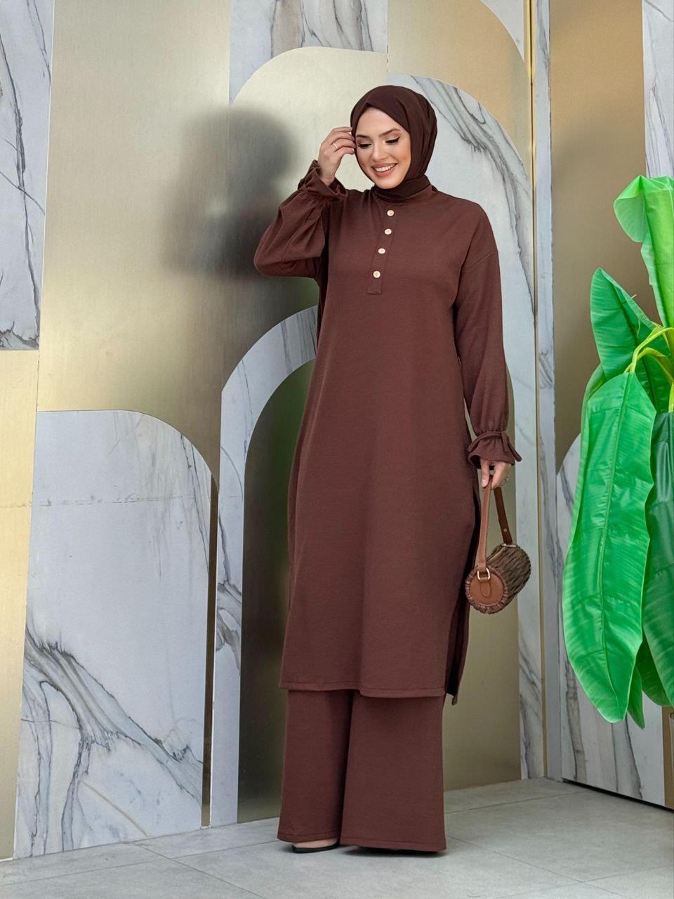 Örme Tunik ve Pantolon İkili Takım  Kahverengi