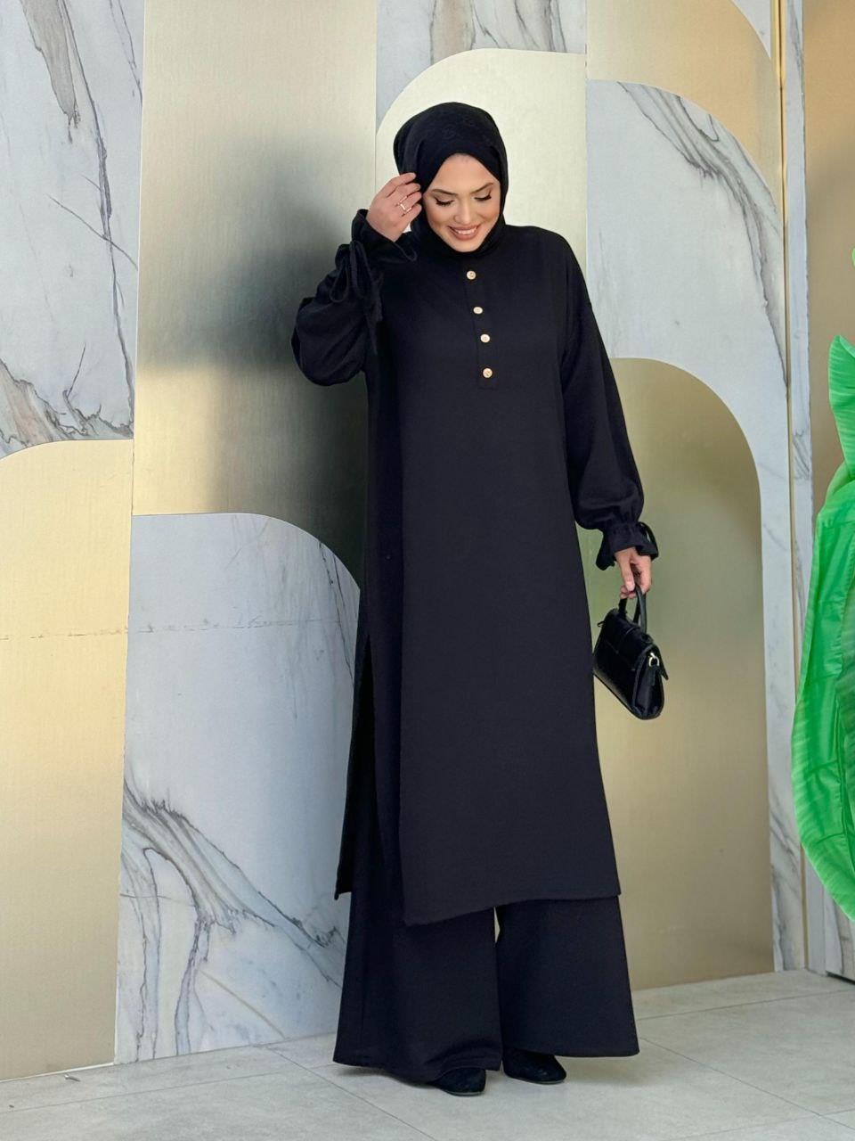 Örme Tunik ve Pantolon İkili Takım Siyah