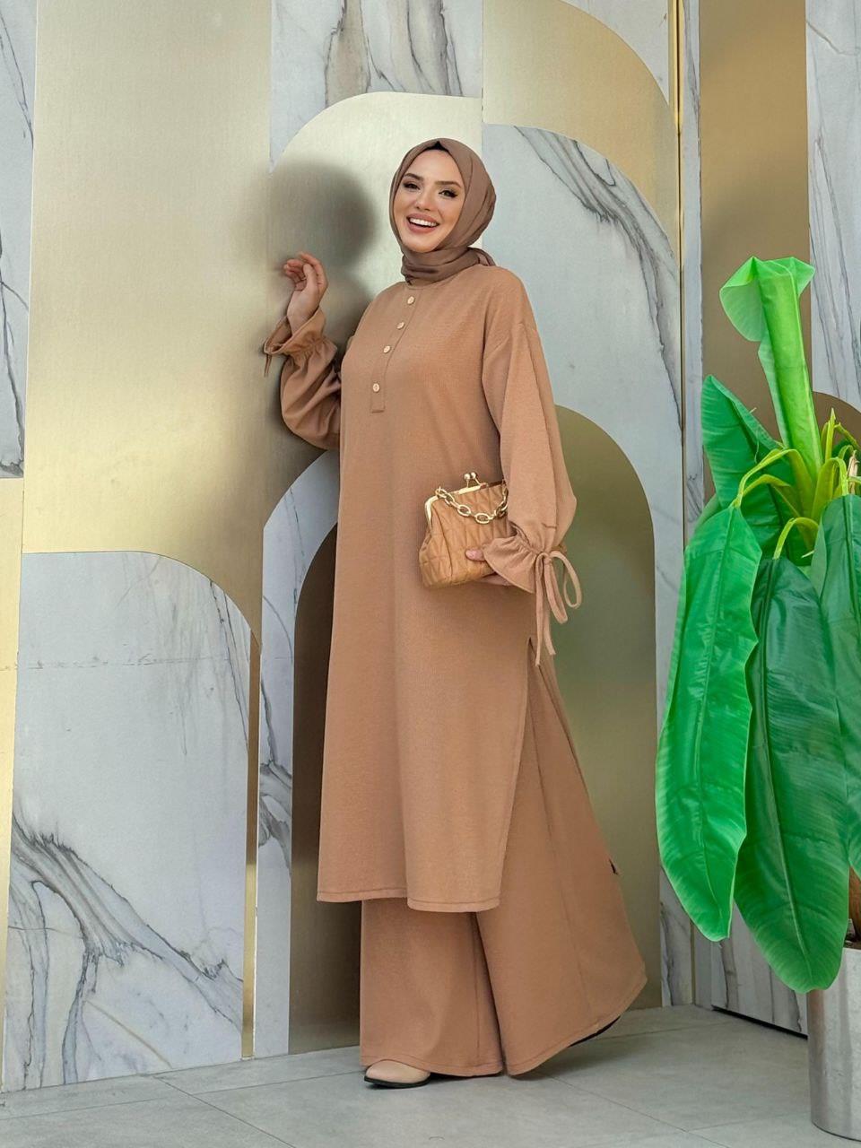 Örme Tunik ve Pantolon İkili Takım Taba