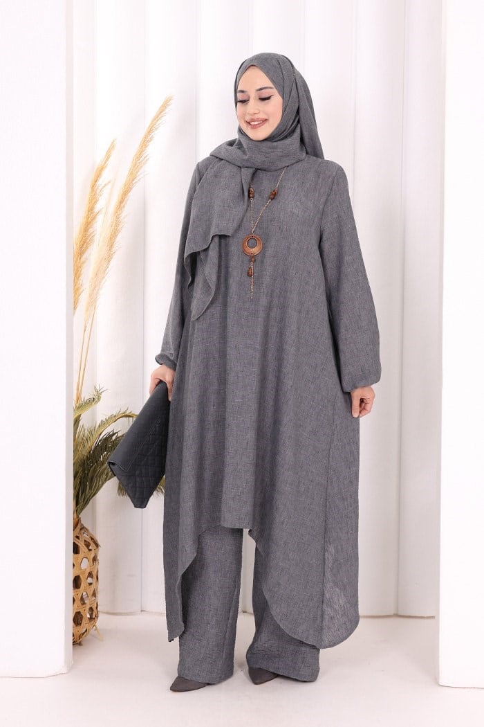 Pantolon Tunik Sal Takım Gri