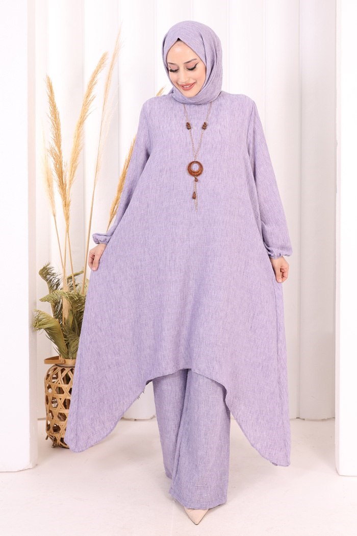Pantolon Tunik Sal Takım Lila