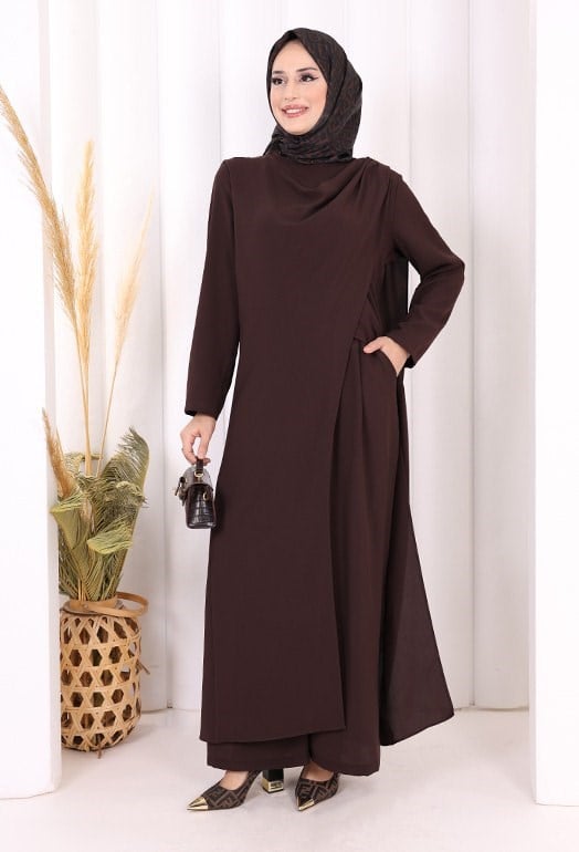 Pantolon Tunik Takım Kahverengi
