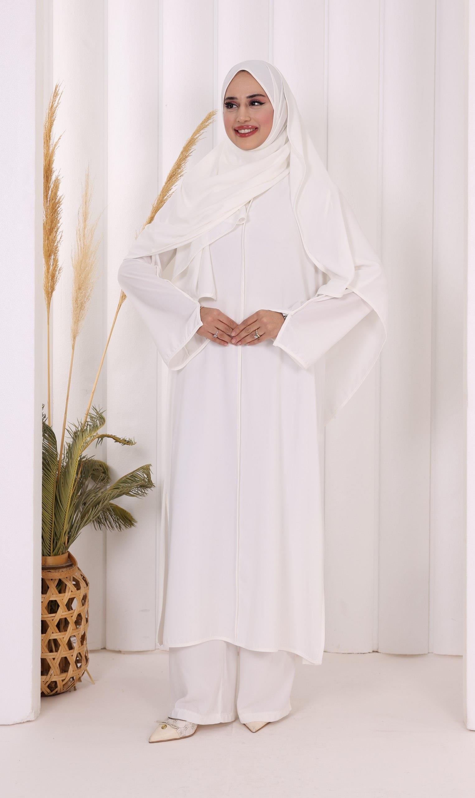 Pantolon Tunik Ve Şal Takım Beyaz