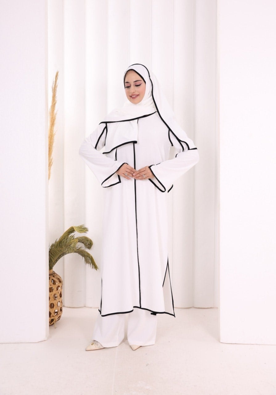 Pantolon Tunik Ve Şal Takım Ekru Siyah