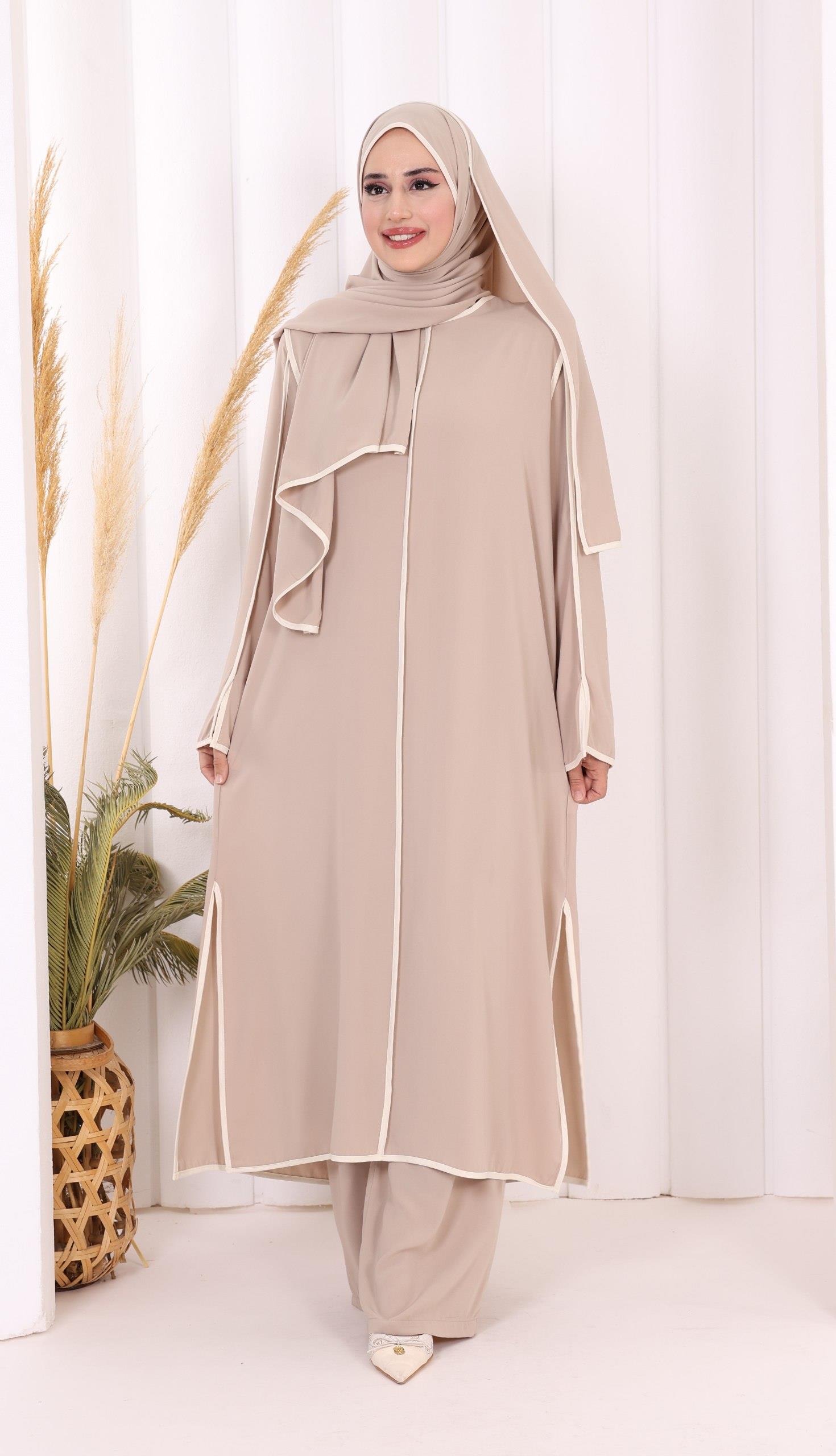 Pantolon Tunik Ve Şal Takım Vizon