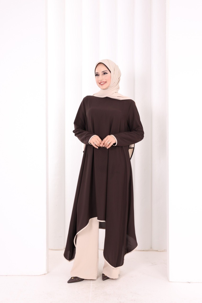 Pantolun Tunik Şal Takım Kahverengi 