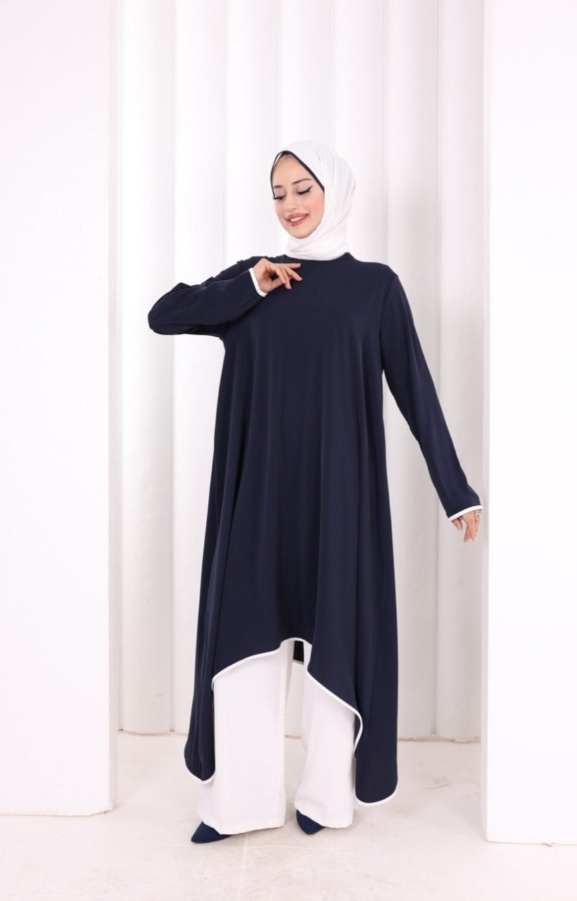 Pantolun Tunik Şal Takım Lacivert