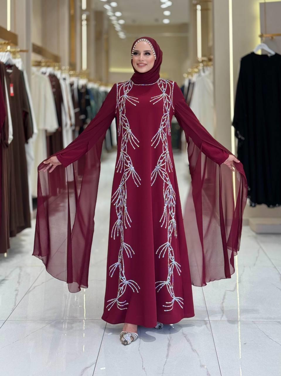 Pelerin Detaylı Taşlı Abiye Elbise