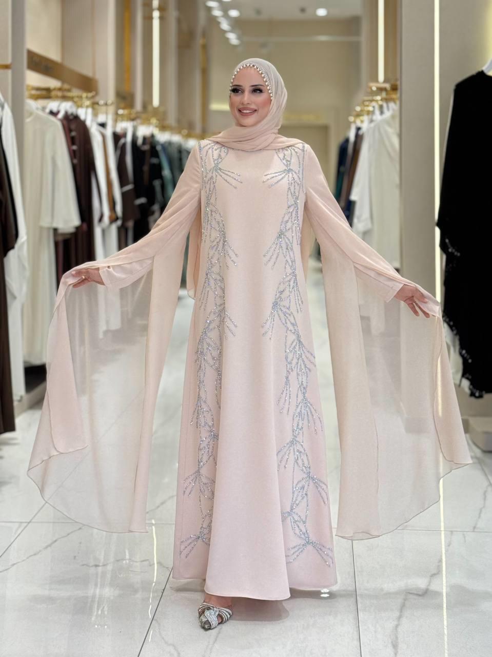 Pelerin Detaylı Taşlı Abiye Elbise Taş 